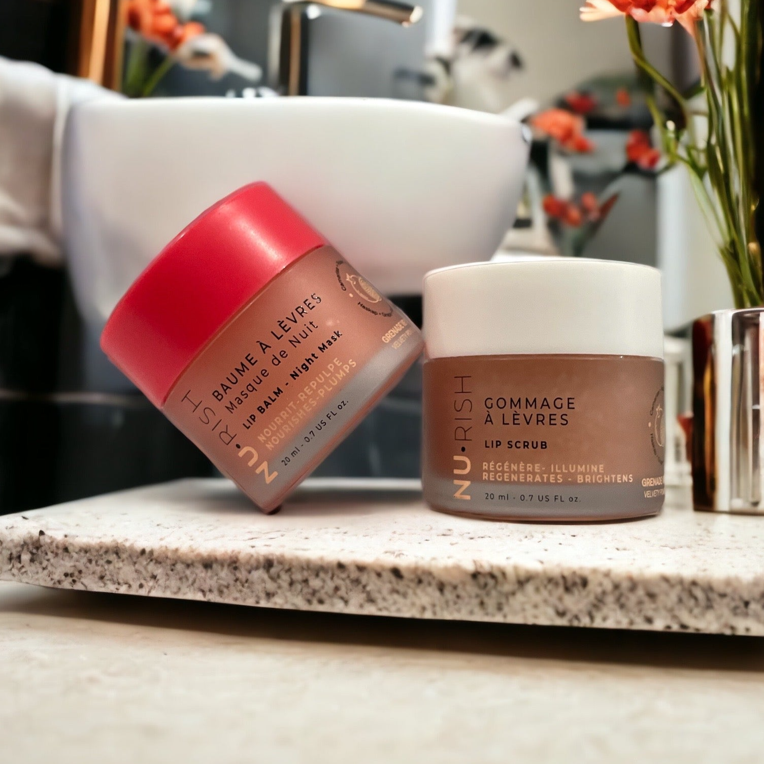 Gommage à lèvres et baume à lèvres de la marque Nurish.