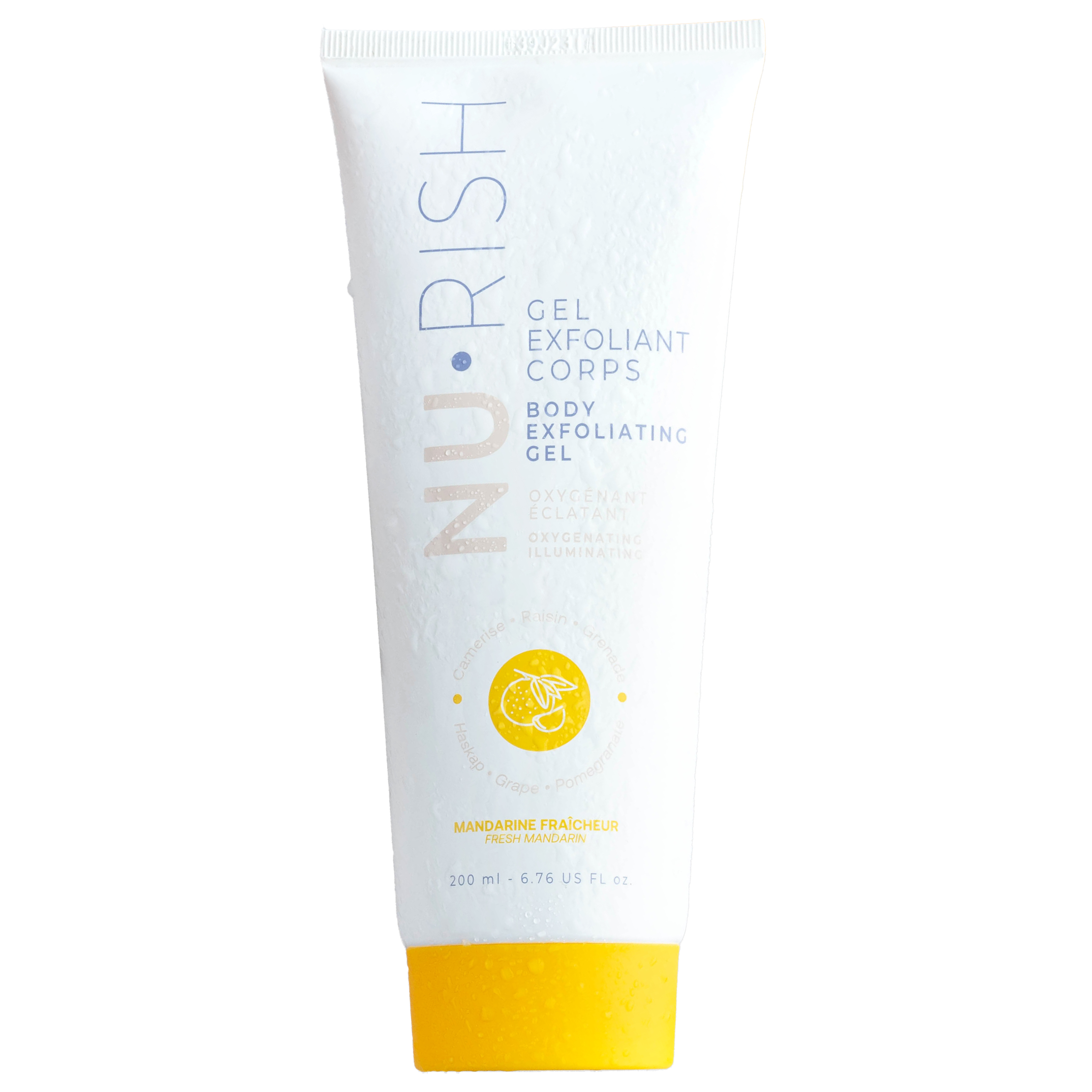 Gel exfoliant corps NURISH, à 99,7% d'origine naturelle. Élimine les peaux mortes pour une peau douce, souple et soyeuse. NURISH body exfoliating gel, 99.7% natural origin. Eliminates dead skin cells for soft, supple, silky skin.