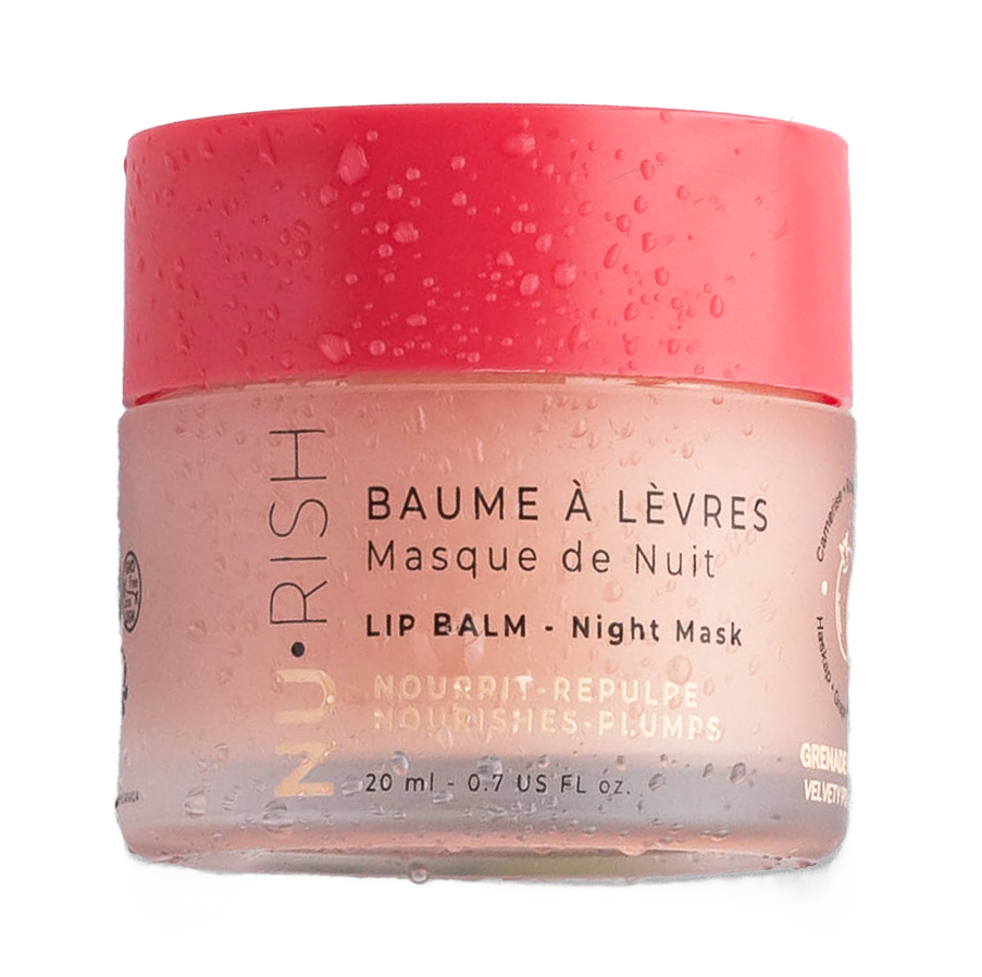 Baume à lèvres hydratant et nourrissant NURISH. A utiliser en tant que baume ou masque à lèvres à utiliser la nuit. A 99,9% d’origine naturelle. NURISH moisturizing and nourishing lip balm. Use as a lip balm or mask at night. 99.9% natural origin.
