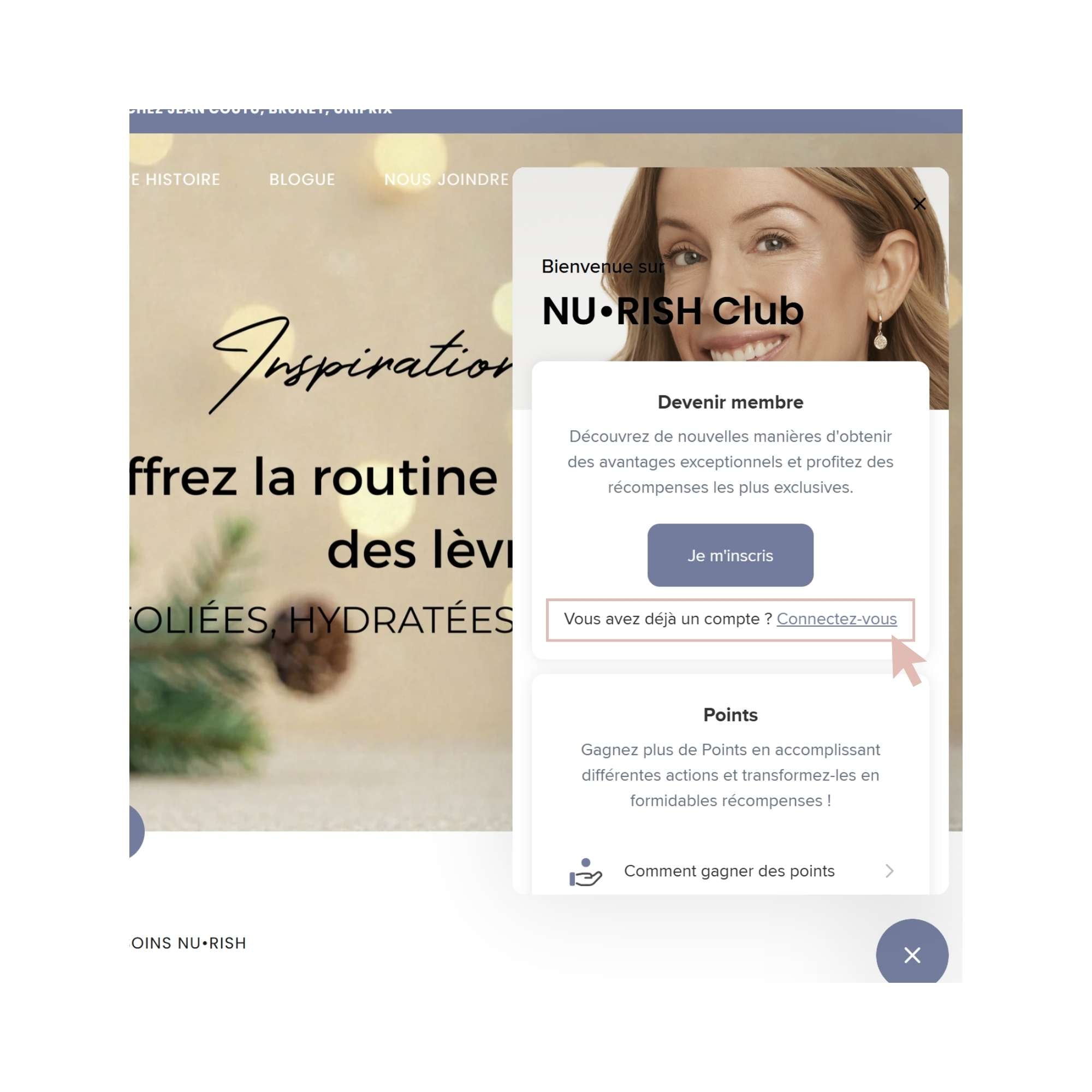 Image montrant l'étape 1 pour se connecter à son compte fidélité. Image showing step 1 for logging into your loyalty account.
