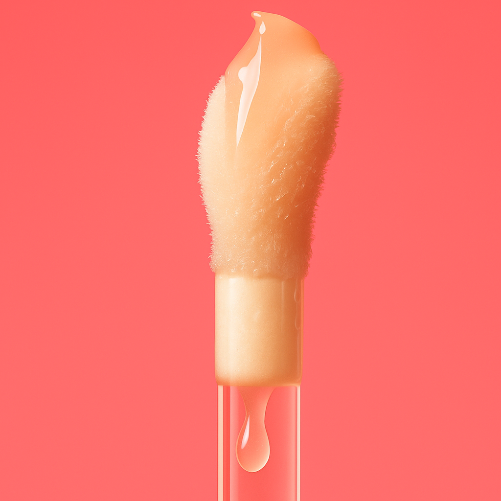 Applicateur mousse de l’huile à lèvres bioactive NU•RISH, texture brillante et nourrissante conçue pour hydrater, lisser et repulper visiblement les lèvres. NU•RISH bioactive lip oil foam applicator, with a shiny, nourishing texture designed to moisturize, smooth, and visibly plump the lips.