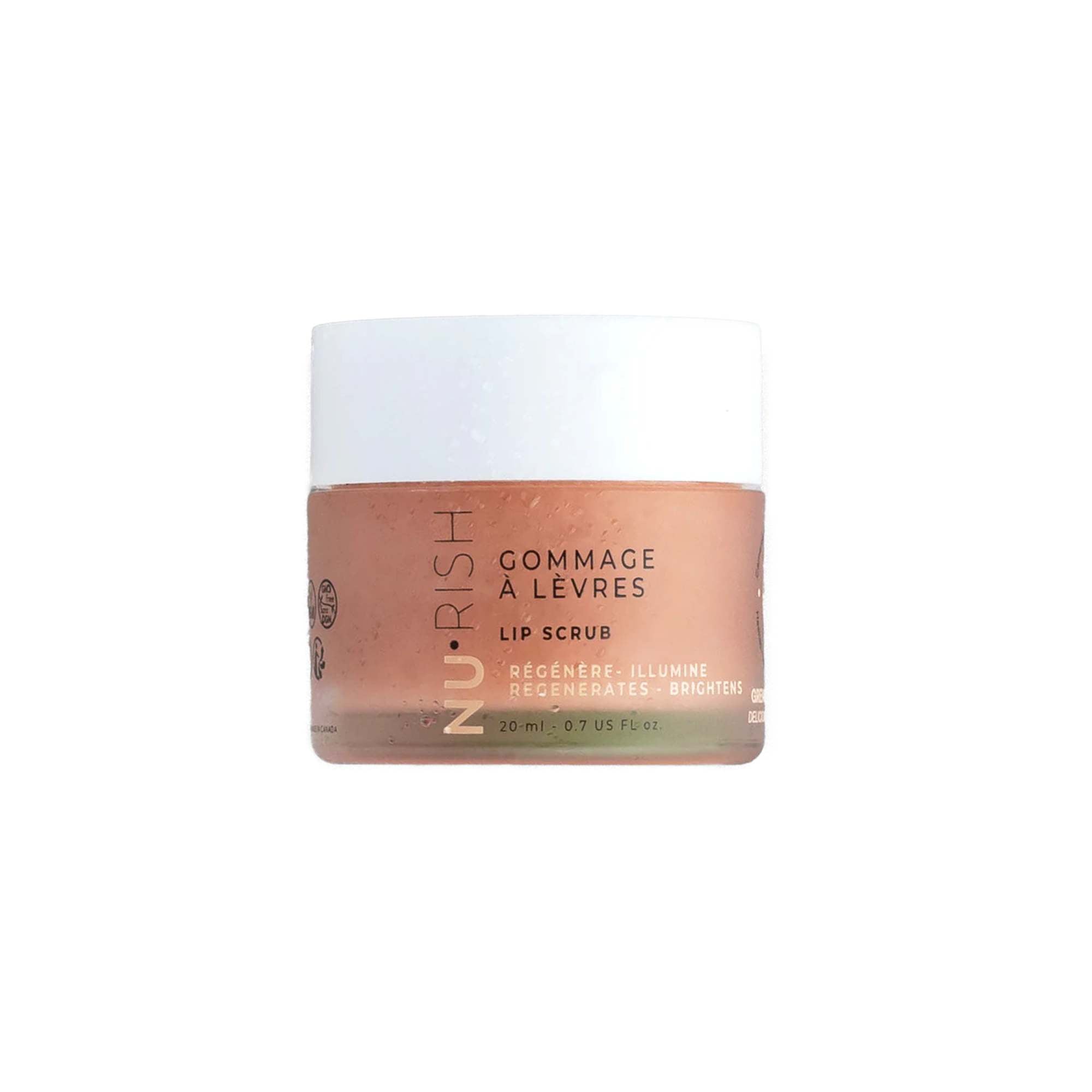 Exfoliant lèvres NURISH, à 99,9% d'origine naturelle, ce gommage pour les lèvres élimine les peaux mortes pour des lèvres douces, régénérées et lisses. Lip Scrub NURISH. With 99,9% ingredients of natural origin, this lips exfoliant gently removes dead cells for soft, regenerated and smooth lips.